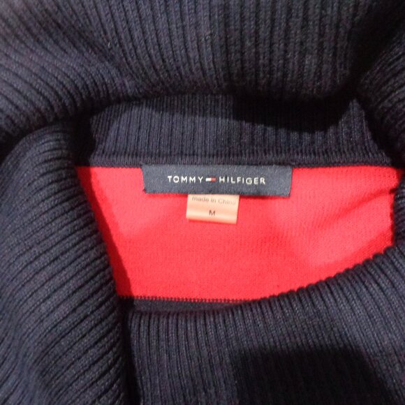 Tommy Hilfiger Women's Navy Blue Red Stripe Funnel Turtleneck Sweater Dress Sz M - Picture 6 of 7